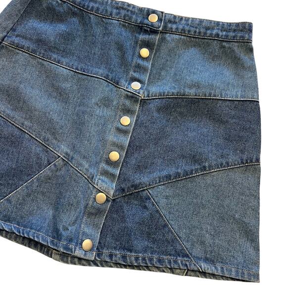 NWT Fab'rik Patchwork Button Up Denim Mini Skirt Small - Picture 1 of 4